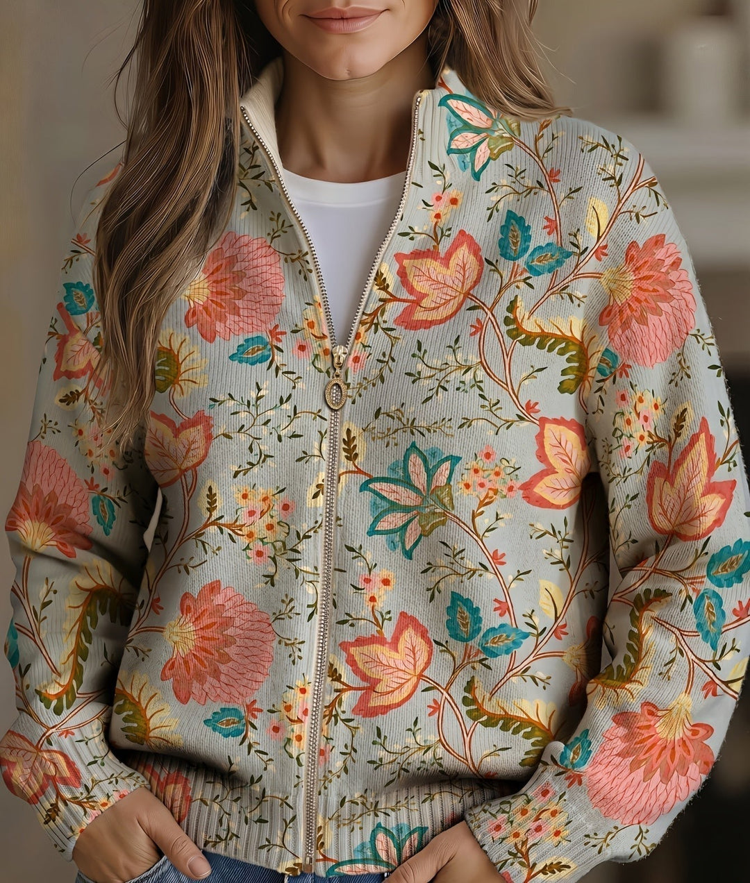 Hailey | Strickjacke mit Vintage-Gartenprint